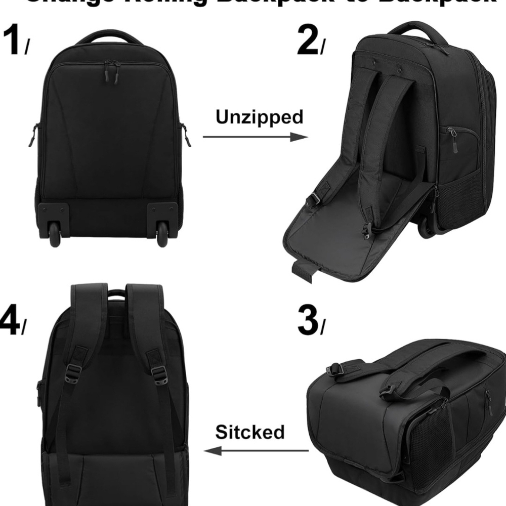 AMBOR Waterproof 17.3 Inch Wheeled Backpack - Picture 2 of 8